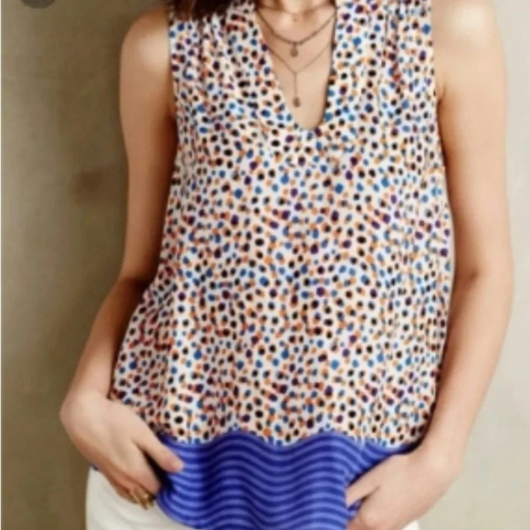Anthropologie Maeve Emma Tank Swing Top Blouse Size 6 Dots Stripes Sleeveless‎ - Picture 8 of 8